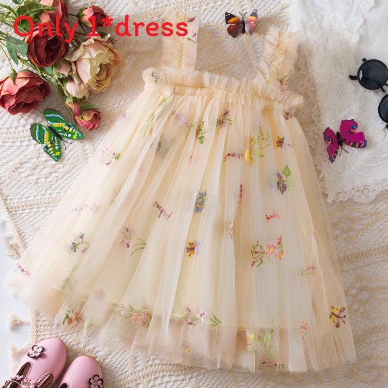 Princess Girls Summer Cotton Blend Embroidered Dress For Toddler Girls With Flower Pattern