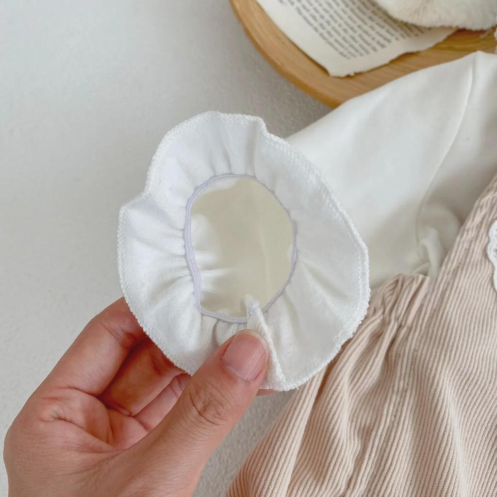 Frühling 2025 Baby Mädchen Puppenkragen Top & Spitzen-Overall Set