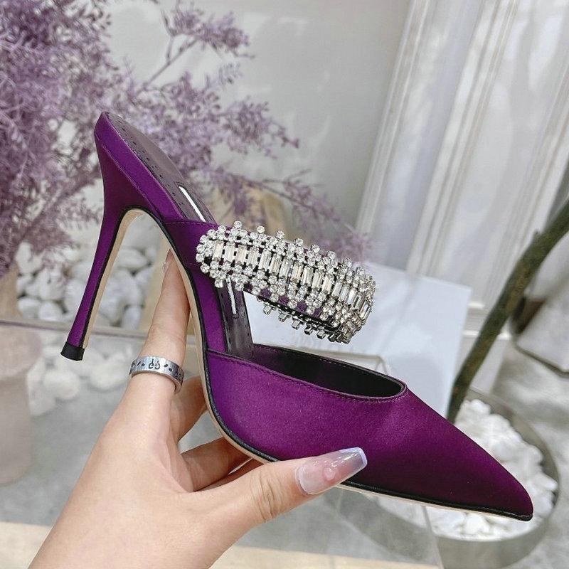 Fashion 2cm/6cm/8cm/10cm Pointy Fine Heels Rhine-diamond Chain Satin High Heels Mullers Wedding Shoes Bridesmaid Heels