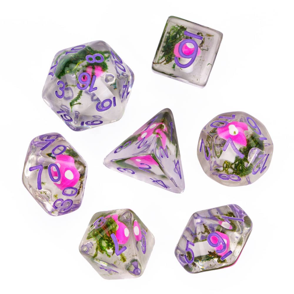 Cusdie Cute Mushroom Dice Set D&D 7Pcs D4 D6 D8 D10 D% D12 D20 DND Polyhedral Dice for Role Playing Game Table Games TRPG