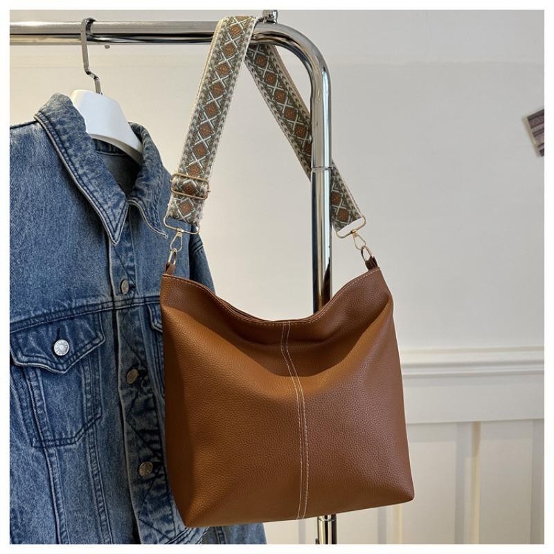 Today's Popular Retro High-texture Bucket Simple Bag Women's Bag Pu Sewing Line Oblique Span Shoulder Armpit Bag
