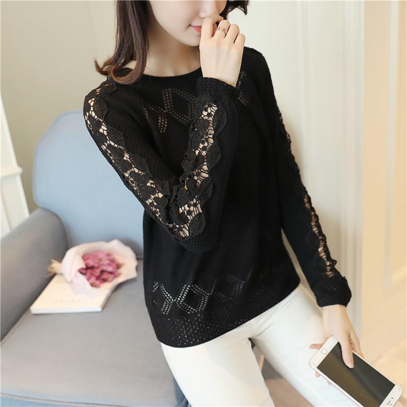Maglione lavorato a maglia con maniche cave in pizzo da donna in versione coreana per pullover primaverili a maniche lunghe da donna