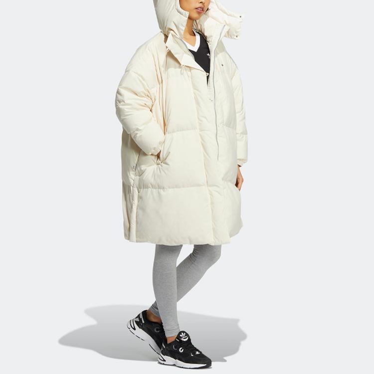 adidas Originals Premium Down Long Hooded Puffer Coat With Embroidered Logo Women Outerwear White HS9529
