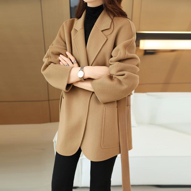 100% Wool Women Coat TIDENOVEL Autumn Wool Long Coat Handmade Pea Coat Winter Warm Wool Long Jacket Overcoat