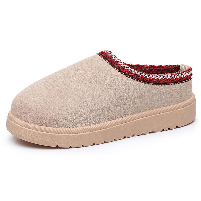 Ethnic Style Lace Shallow Mouth Plus Velvet Thickened Cotton Slippers