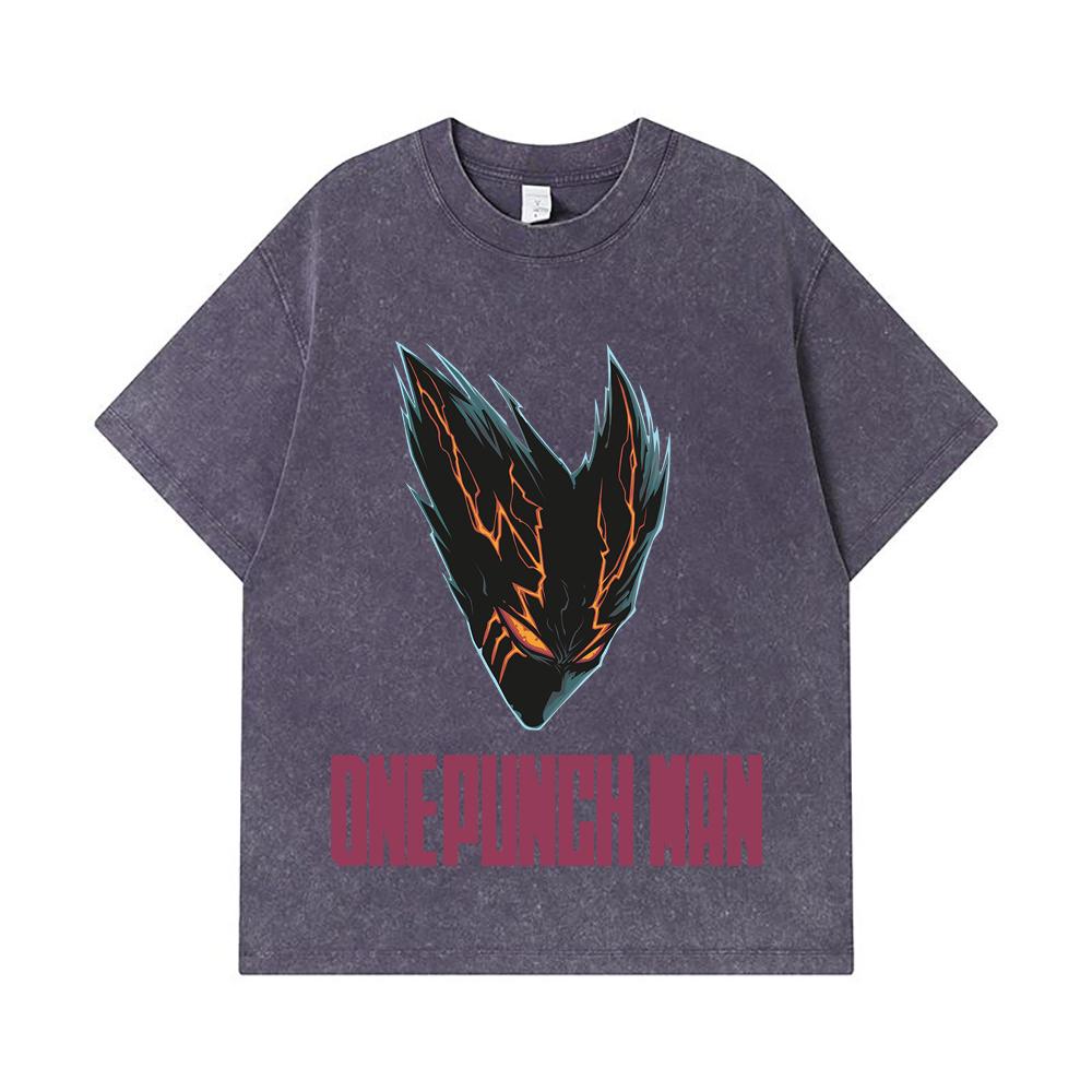 275 GSM Washed T-shirts 100% Cotton One Punch Man V8 Garou Print Unisex Heavy Cotton T Shirt