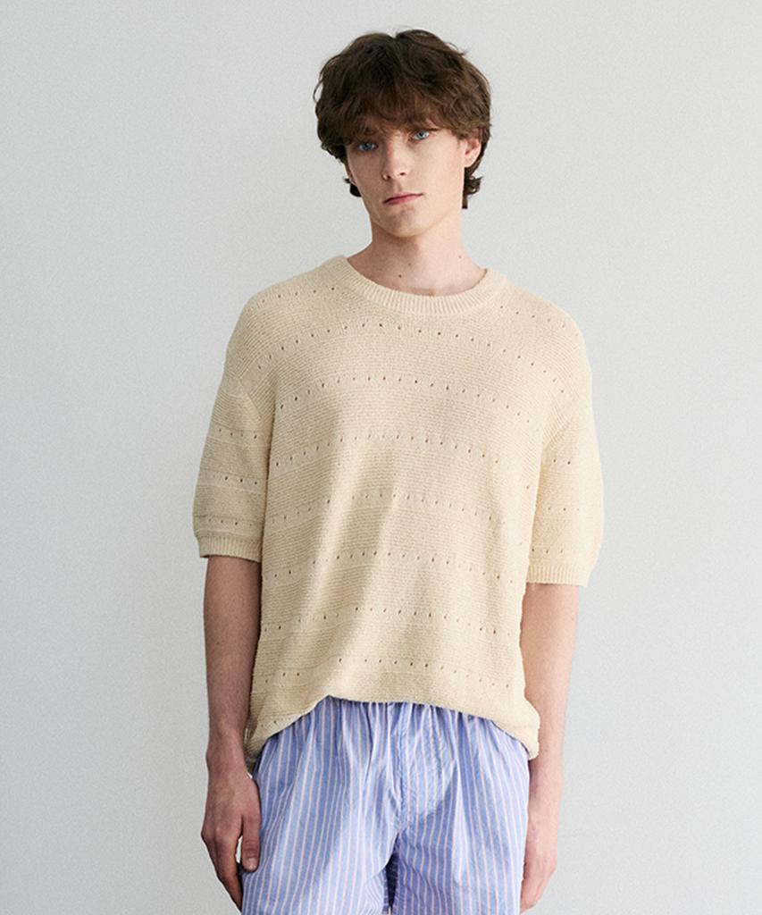 Le Mad Boucle Scallop Round Half Knit - Beige