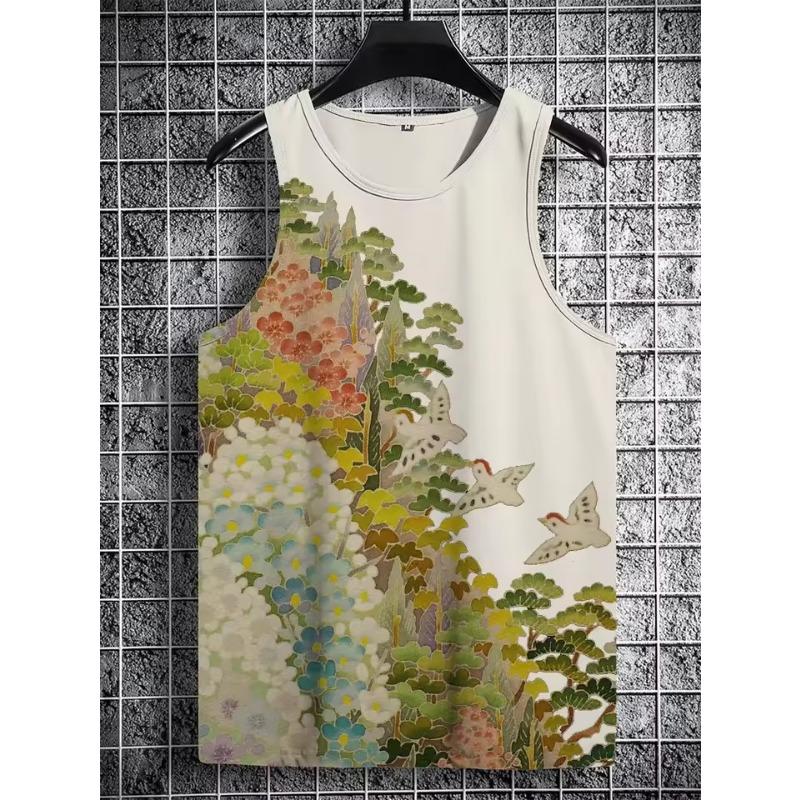 Japanese Style Vintage Tank Top Anime Samurai Cat 3d Printed Sleeveless T Shirts Casual Loose Breath Funny Top Tee Men's Vest