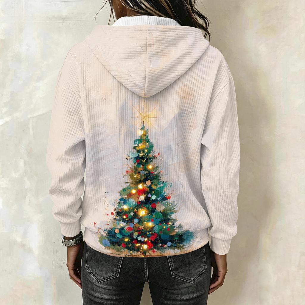 Women's Long Sleeve Christmas Print Pullover Hoodie with