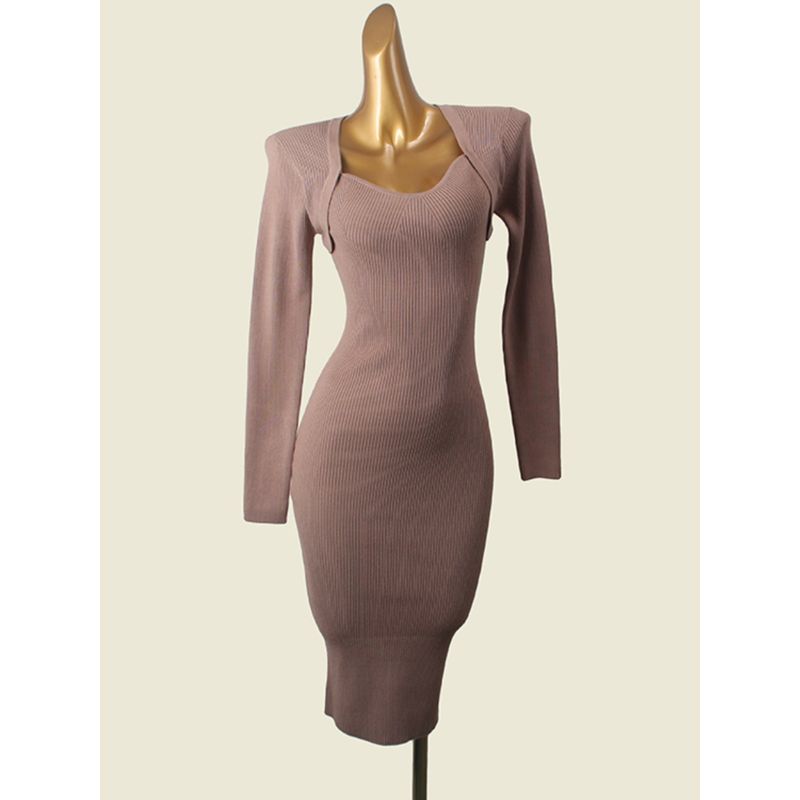 Export Knitting Dress 2024 Fall and Winter Slim Fit Inner Wear Fake Two-Piece Mid Length Long Length Square Collar Bottoming Hip Skirt