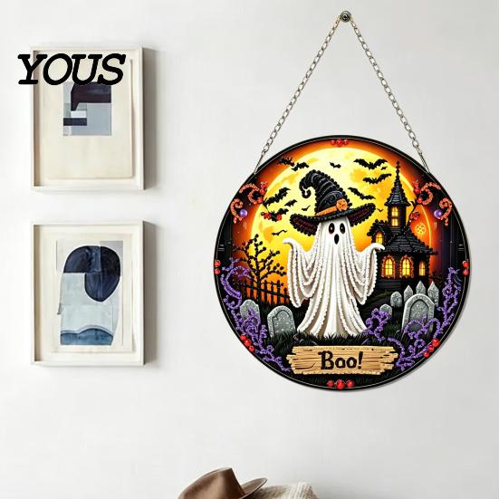 Bedroom Wall Decoration Kit DIY Rhinestone Door Sign Kit, Halloween Pumpkin Flower Animal Pattern Art Sign, Handmade Hanging Decor