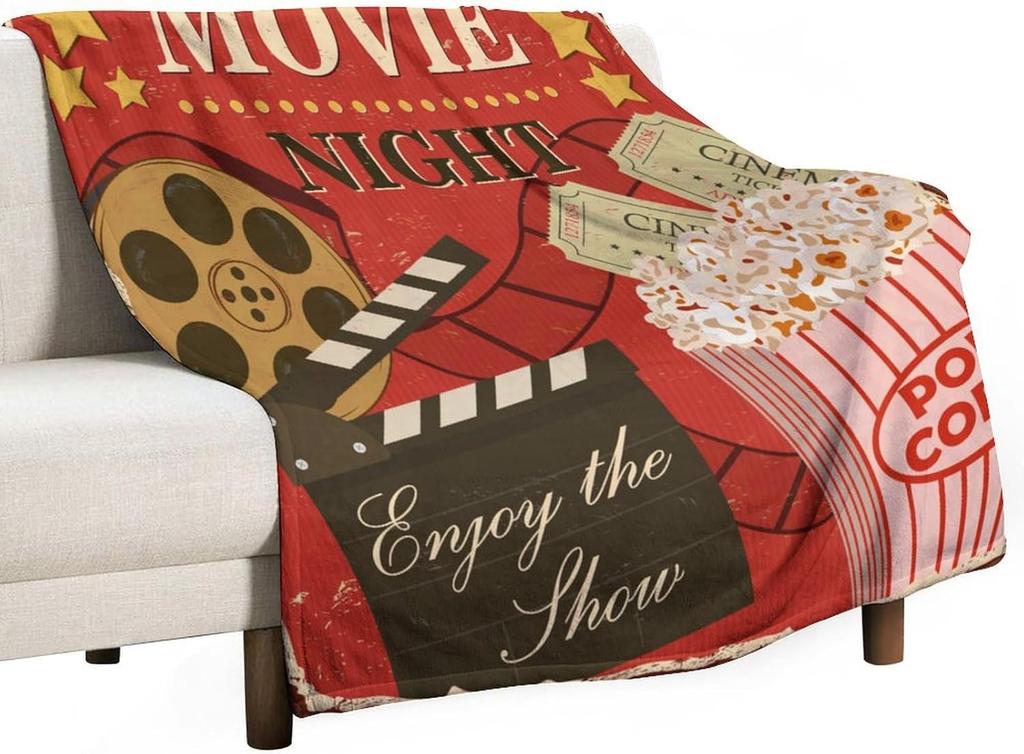 Popcorn Cartoon Throw Blanket Modern Art Print Black Cozy Lightweight for Bedroom Living Room Dorm Chair Sofa Travel xin