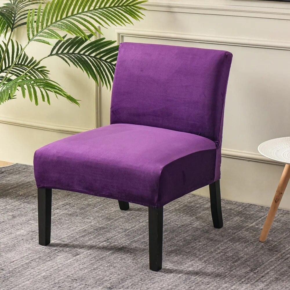 Velvet Armless Chair Cover Solid Color Sofa Stool Slipcover Nordic Accent Stretch Chair Covers Elastic Couch Protector Cover