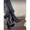 French Martin Boots Medium Boots Women's Season Casual Small Square Head Patent Leather Short Boots Women