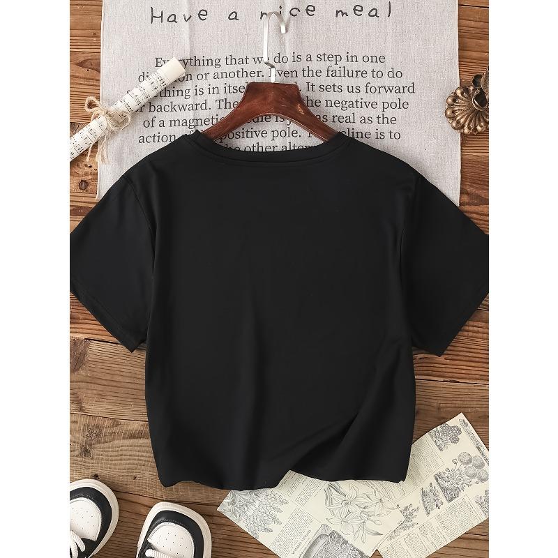 Letter Print T-shirt, Short Sleeve Crew Neck Casual Top for Summer & Spring, Women's Clothing