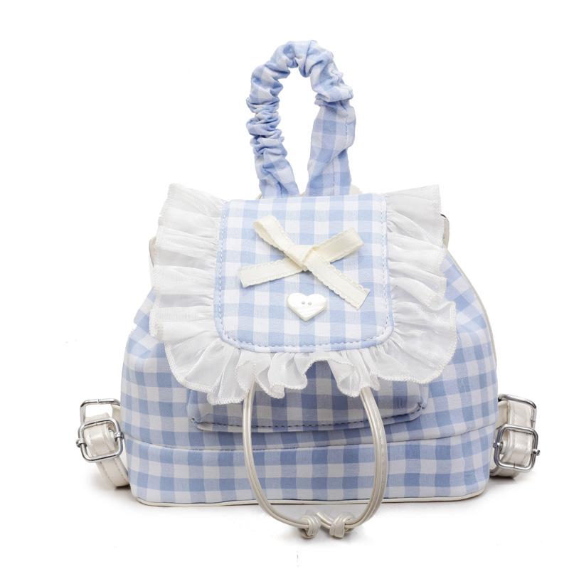 Foreign Style Girl Commuter Backpack, Portable Drawstring Lid, Contrasting Color Plaid, College Style Schoolbag, Texture Embroidery Backpack.