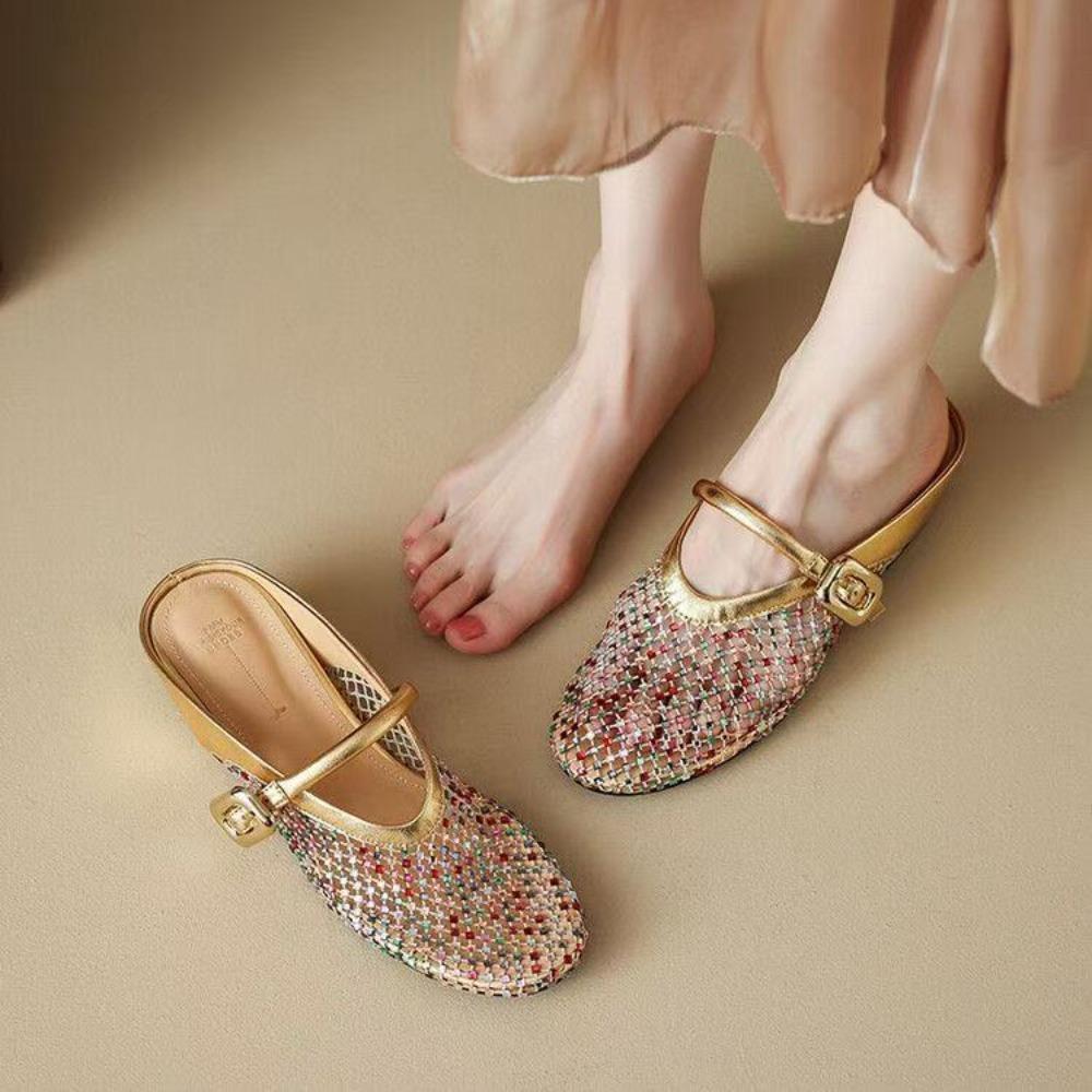 Fashion Women Slippers Summer 2025 New Luxury Brand Slippers Lightweight Round Head Shoes Water Diamond Large Flat Sandals Slides Women