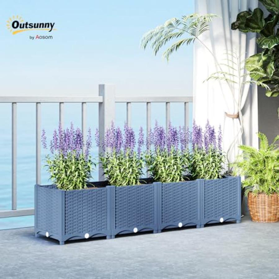5 x 1 x 1 ft Raised Garden Bed Indoor Outdoor Plastic Planter Box with Drainage Holes Drain Plugs and Water Reservoirs for Vege