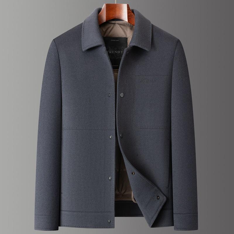 Winter Double-sided Wool Jacket Men's Down Lining Wool Woolen Jacket Middle-aged Dad Cashmere Lapel Top