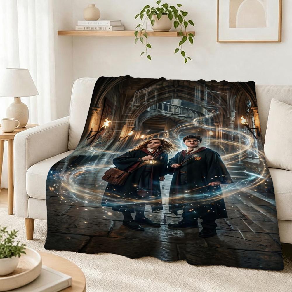 Wizard'S Magical Night Pattern Theme Flannel Blanket Suitable For All Seasons For Living Room Bedroom Gaming Room Lightweight Home Decor