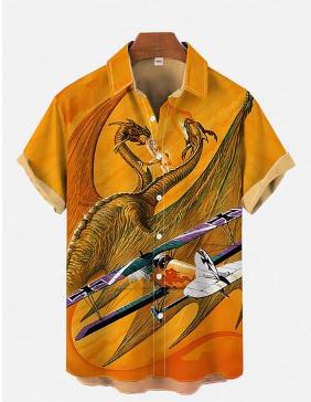 Fighter Series 1D Digital Printing Men's Hawaiian Shirt Short Sleeve Wholesale