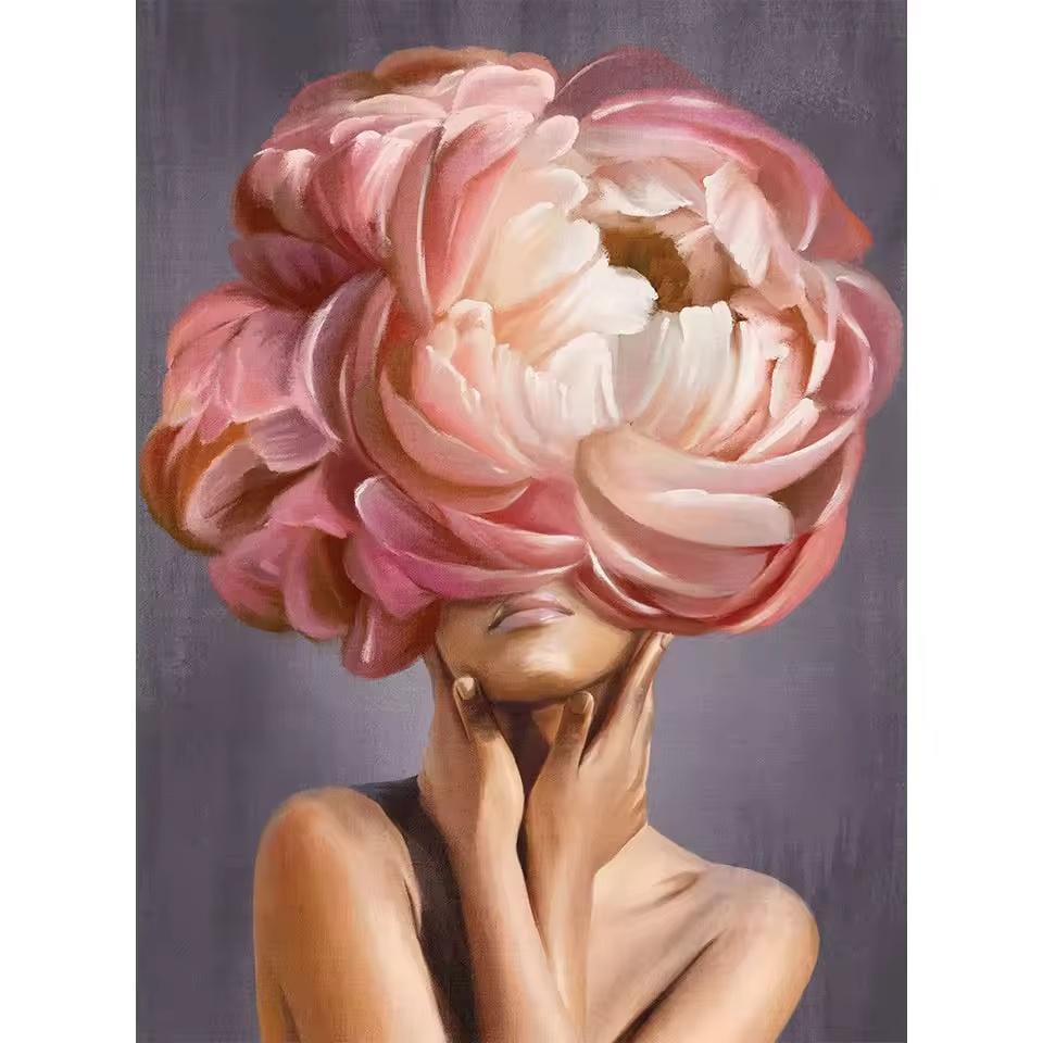 Kwiaty Głowa Sztuka Portret Kobiety Obraz na Płótnie Nowoczesna Sztuka Ścienna Portret Kobiety Plakaty i Druki Salon Dekoracja Domu