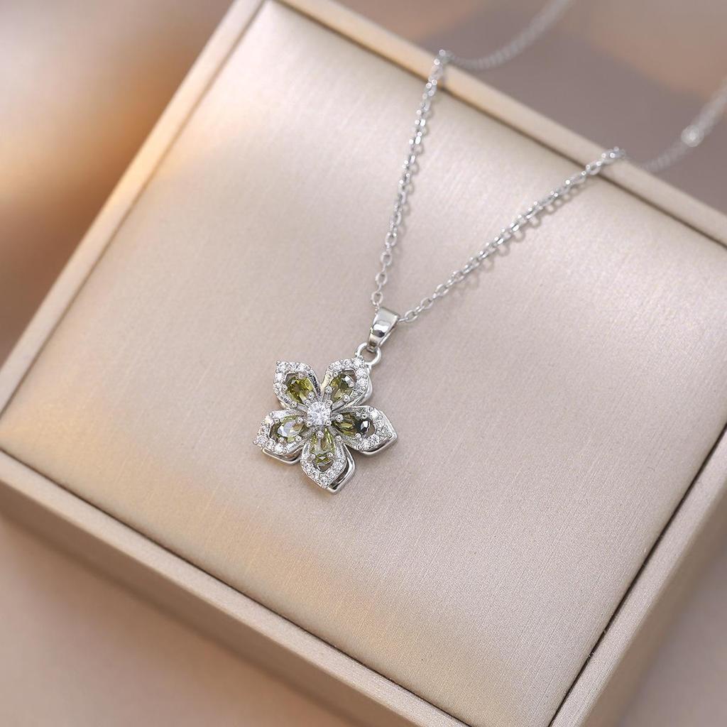 Purple Bauhinia Zirconia Flower 360° Rotatable Necklace for Women – European & American Style, New Five-Petal Design
