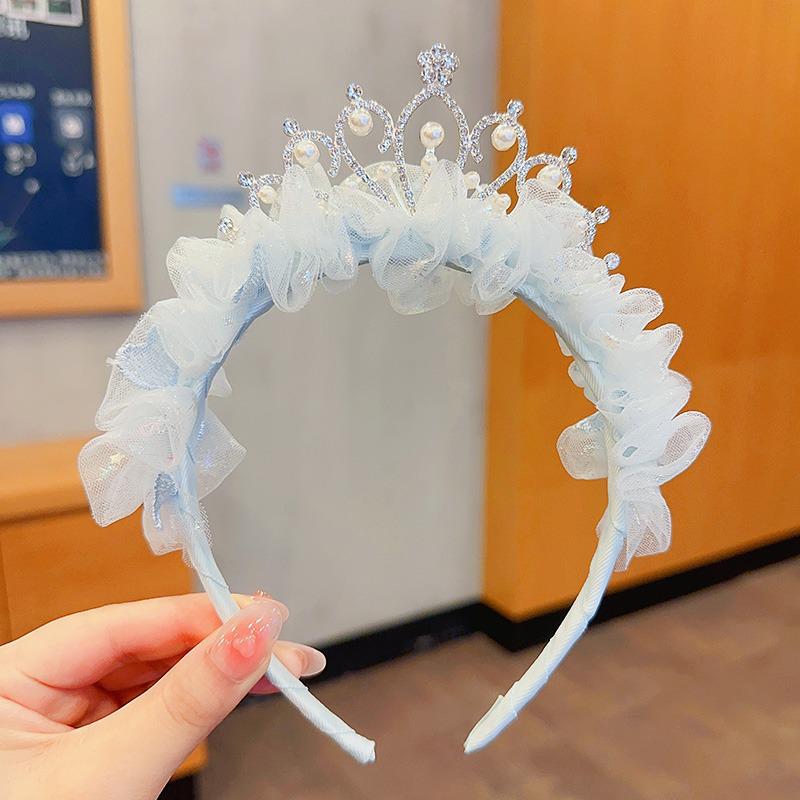 Czarująca Koronkowa Korona Księżniczki z Perłami i Kokardą - Antypoślizgowa Tiara Wróżki z Haftem na Siateczce