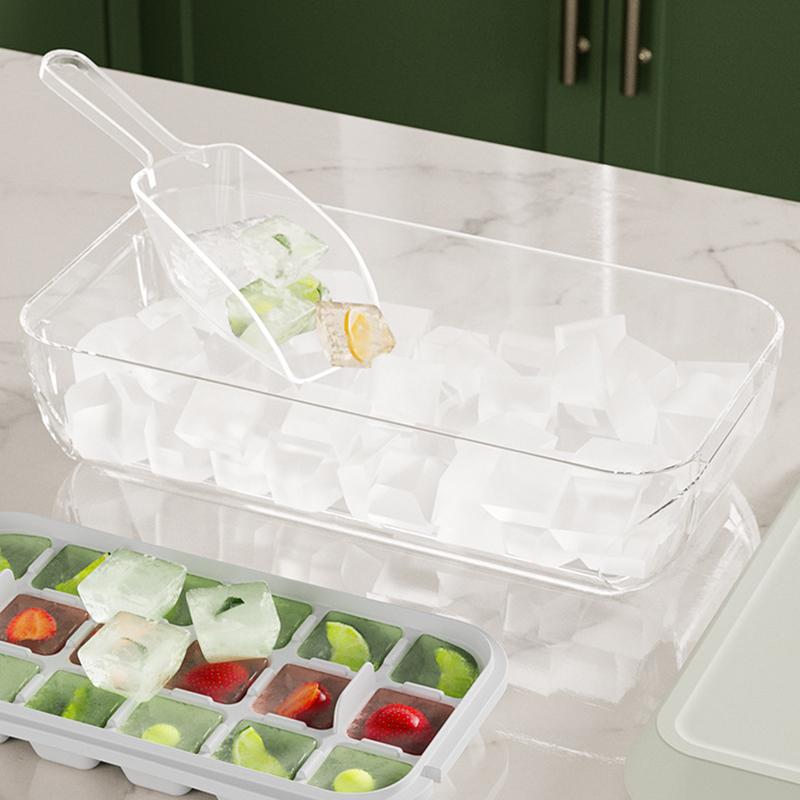 Forma na 18/32 kostek ledu s víkem, lopatkou a úložným boxem, vyjmutí jedním kliknutím, výrobník ledu, DIY, koktejlové nástroje na whisky