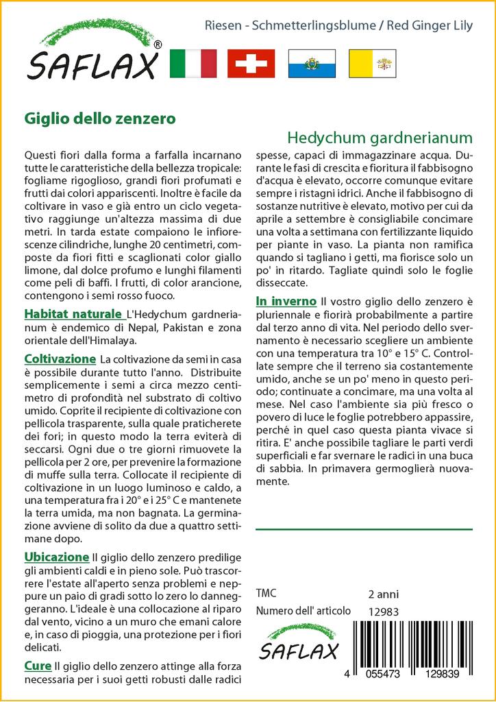 SAFLAX Gift Set - Red Ginger Lily - 10 Seeds - With Gift Box, Card, Label and Potting Substrate - Hedychum Gardnerianum