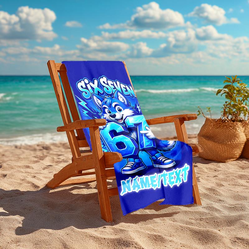 1PC Custom Name "Six Seven Blue Mascot" Beach Towel Highly Absorbent And Sand-Resistant Towel for Swimming, Pool, Yoga, And Travel Lightweight