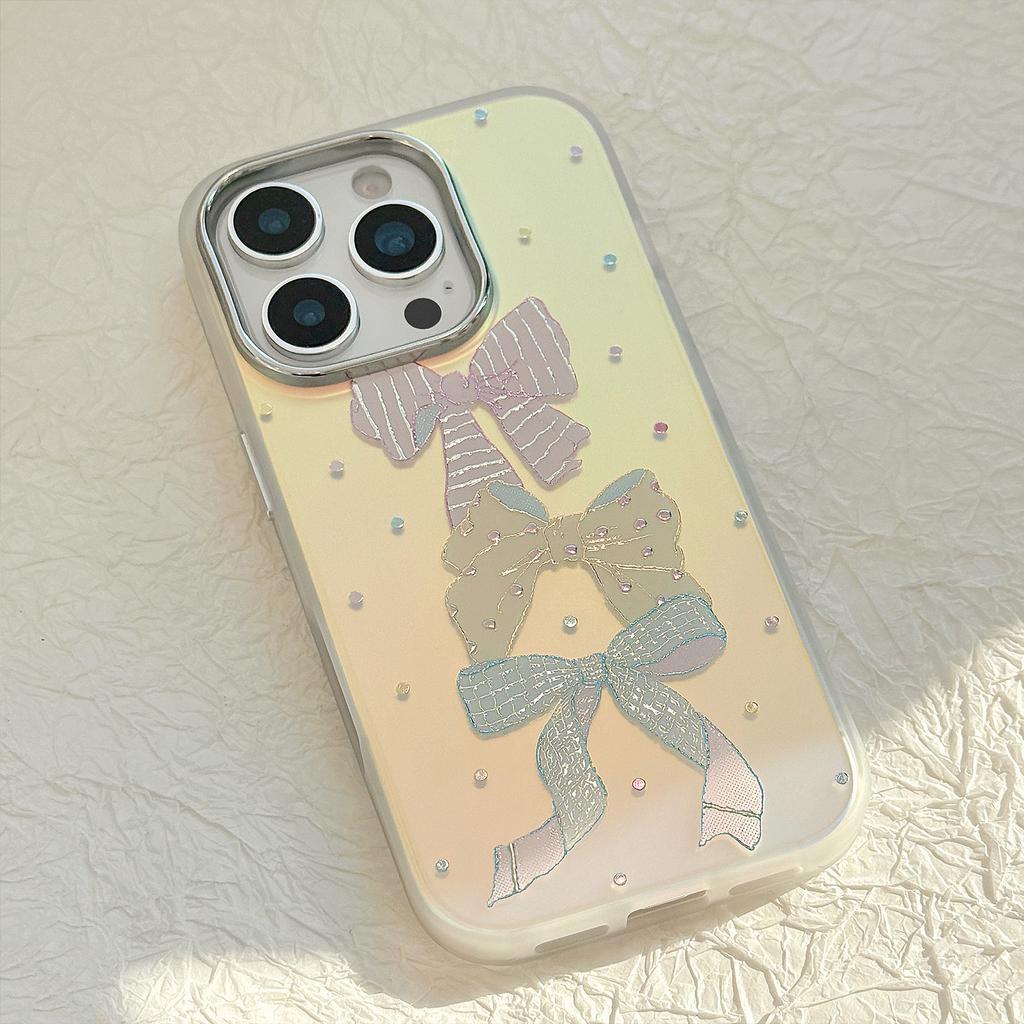 Gold-plated IPhone 15 Pro Max Phone Case, 16 Colorful Polka Dot Bow, 13 Sweet Style, 17 Drop-proof Laser Engraving