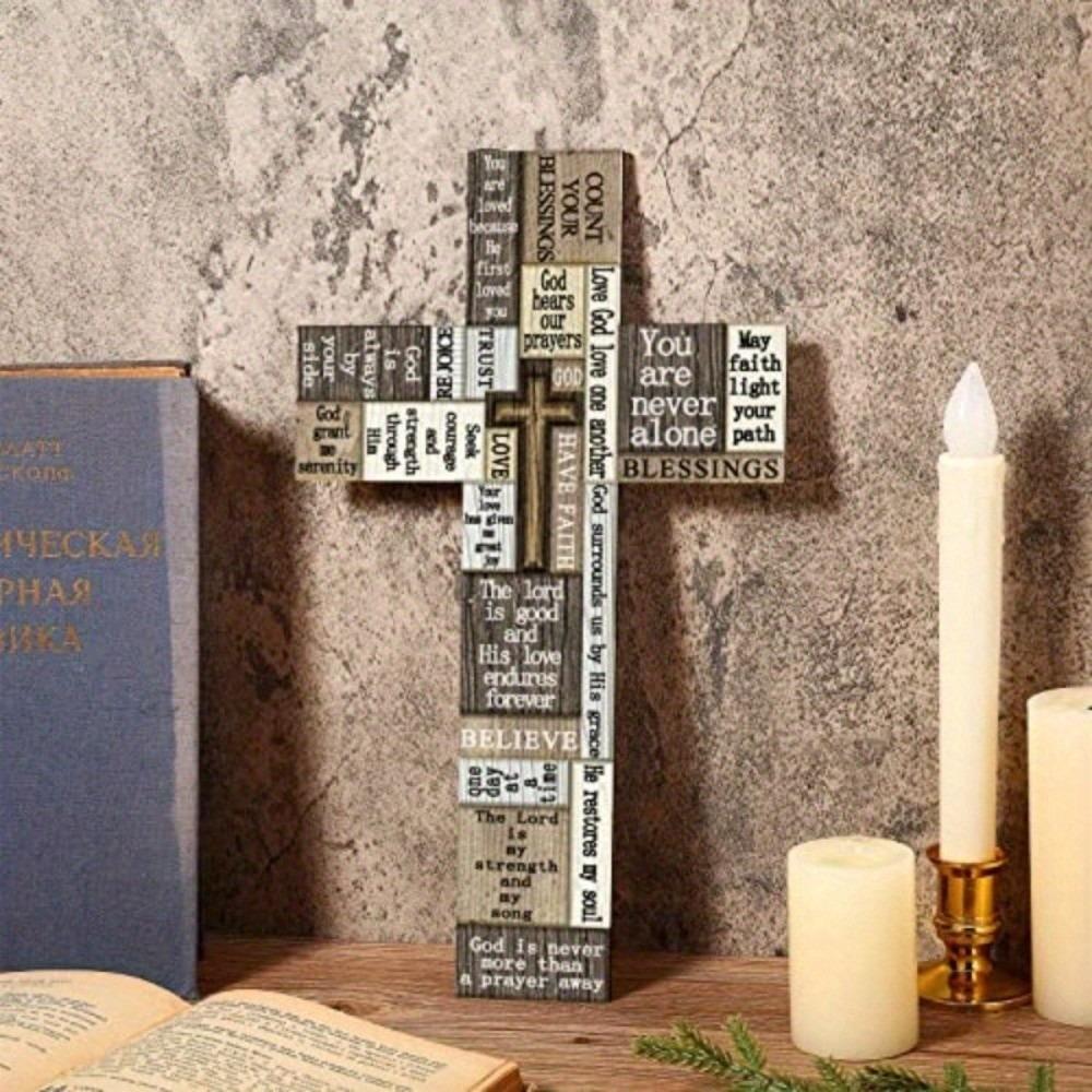 12 x 8 Inch Cross Wall Decor 2D Wooden Christians Cross Sign Wall Art Decor Faith Love Blessed Wall Mounted Cross