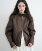 SINOON Shirred Leather Blouson Jacket (Brown)