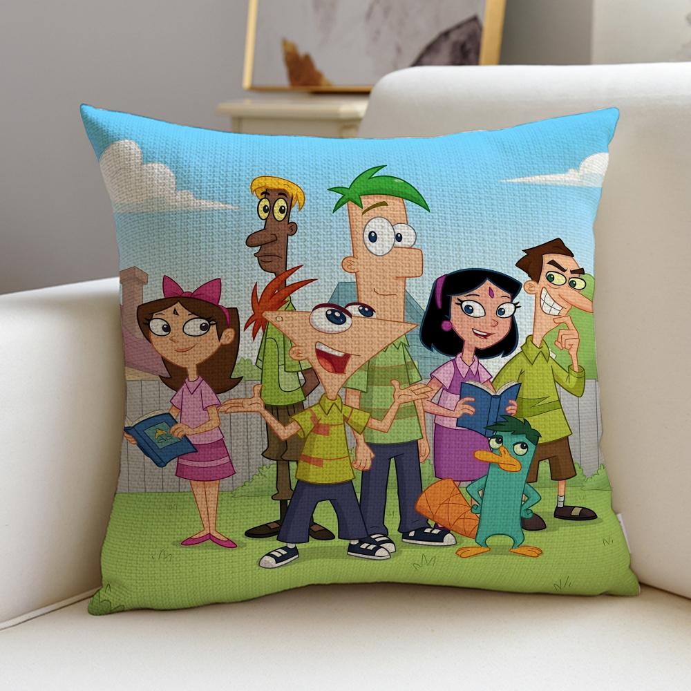 Creative PPhineas and FerbS Cushion Cover Breathable and skinfriendly linen pillowcase square removable and washable cushion