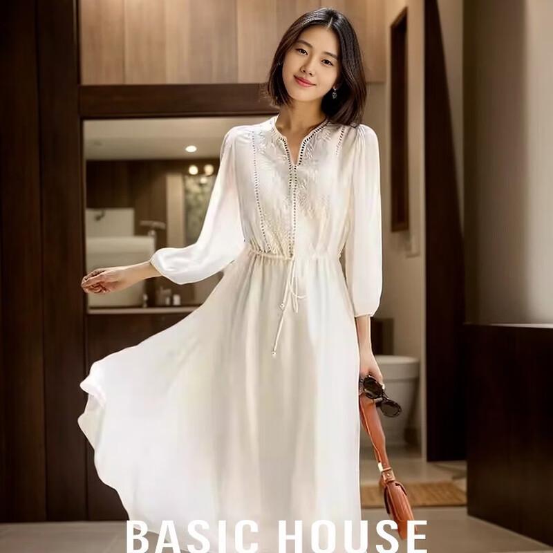 Basic House Women s Embroidered V-Neck Maxi Dress M