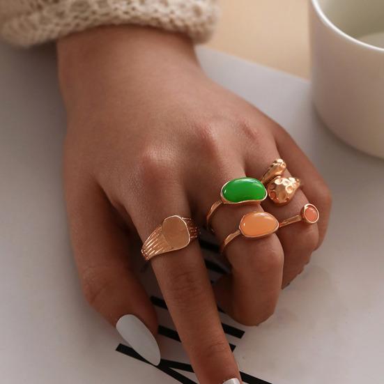 3-teiliges Set europäischer und amerikanischer Retro-Mondschein-Regenbogen-Edelsteinringe