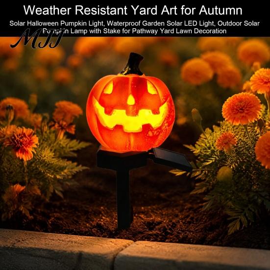 Rust Proof Metal Ground Insert Lights Solar Halloween Pumpkin Light, Waterproof Garden LED Outdoor Easy Install Soil Stakes Lamp with Stake
