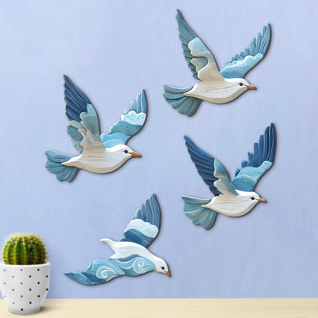 Blue  Flying Four-Piece Wooden Wall Hanging Decorative Plaque For Home Decoration And Photo Wall