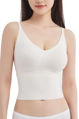 PRESSLIM Seamless Cropped Bra Camisole Cupped Adjustable Shoulder Straps (Size M/White) - Short, Camisole, Women's, Wireless, Comfortable,