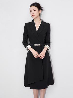 Intellectual Commuter Smart Dress - Formal Early Autumn High-End Style with Detachable Collar
