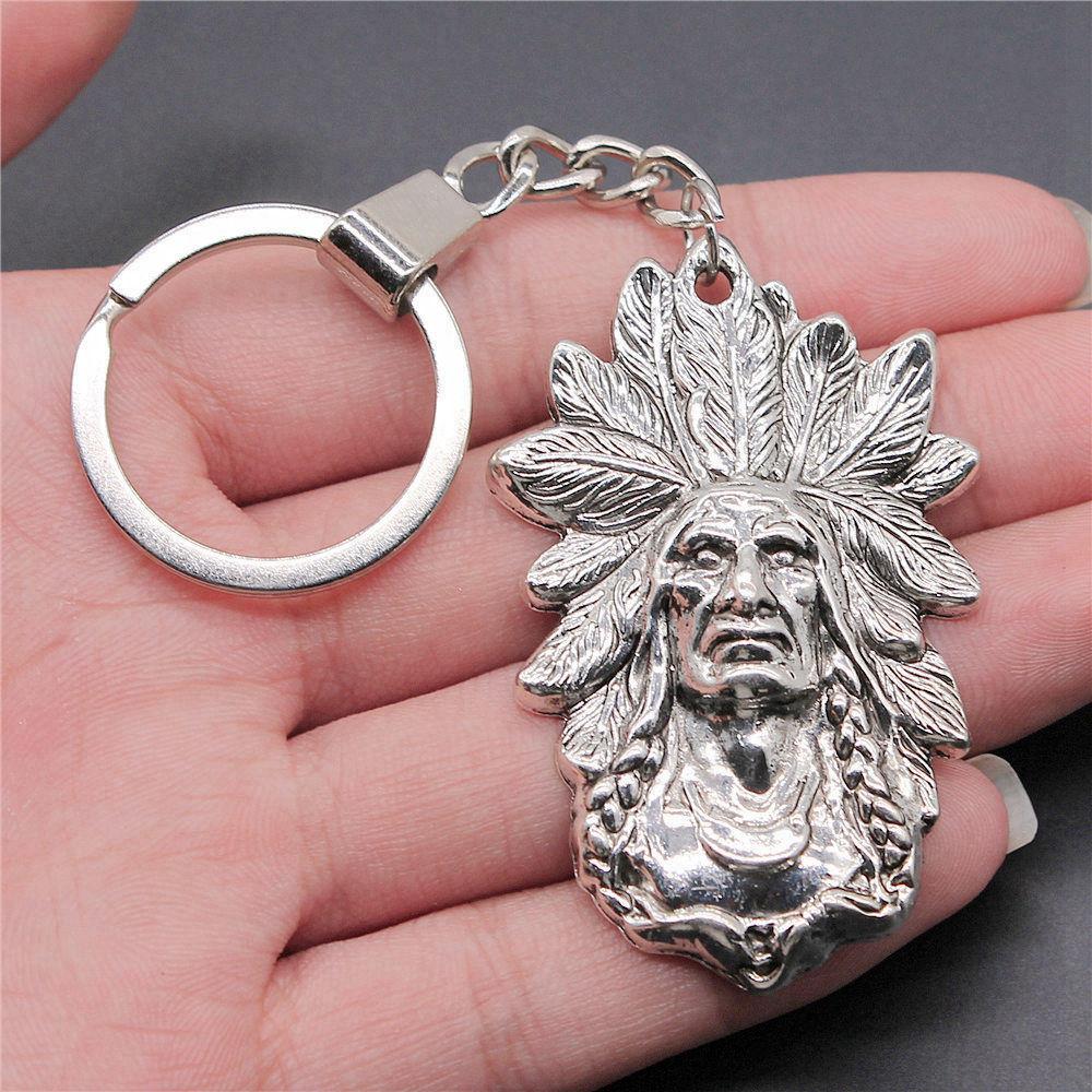 Chiefs Pharaohs Buddha Spiritual Amulet Pendant Antique Bronze Metal Keychain with 30mm Ring for Couples