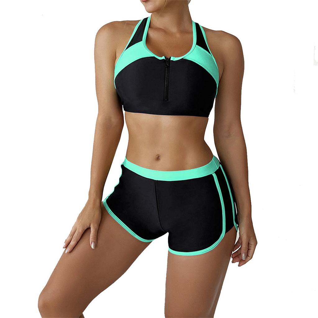Fashion Women's Color Blocking Slim Beach Split Swimsuit Bikini