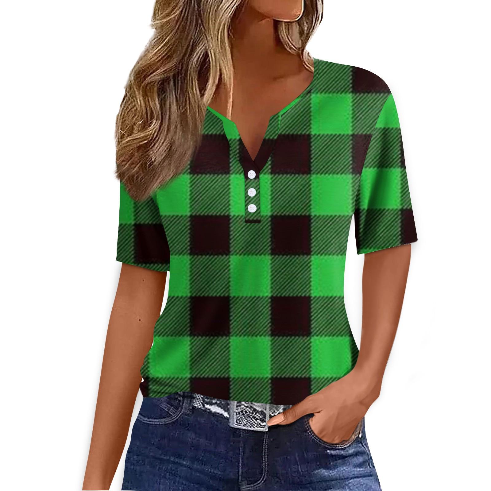 

Жен. Футболка Футболка С принтом Пуговицы С короткими рукавами Повседневные Выходные Мода Классический V-образный вырез Обычный Верх L