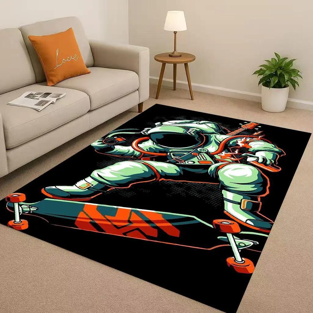 3D Cartoon Astronaut Spaceman Planet Living Room Non-Slip Area Rug Carpet for Bedroom Playroom Sofa,Home Decor Doormat Christmas