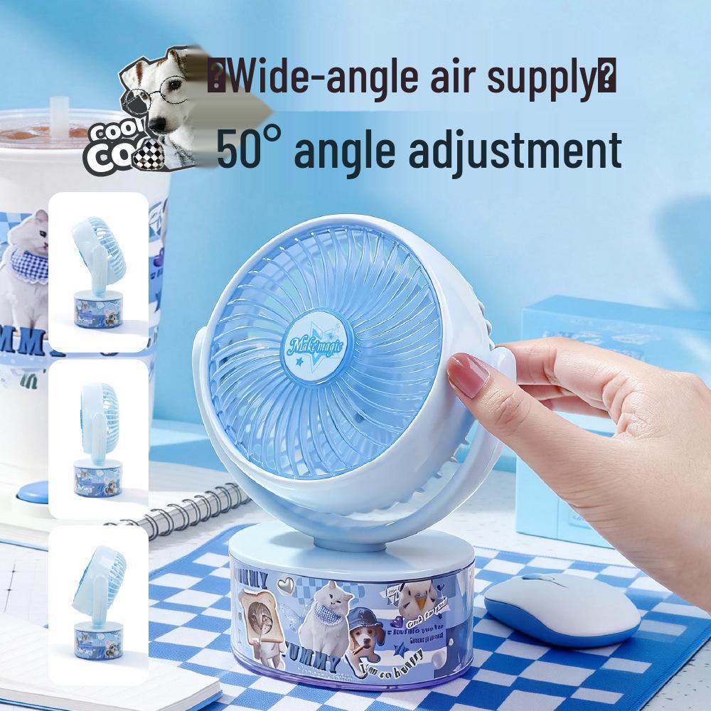 2026 Portable Cartoon USB Desktop Fan: Strong Wind & Rechargeable