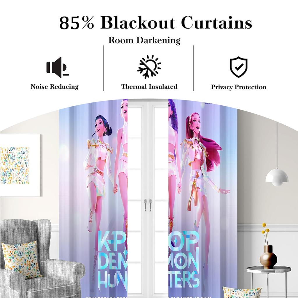 2 Bucăți Perdele Blackout Imprimate K-Pop Demon Hunters Potrivite Pentru Dormitor Sufragerie Birou Baie Decor Mașină Lavabile