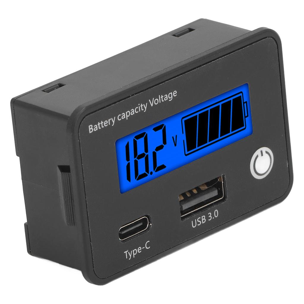 Digital Battery Monitor LCD Screen DC 8 to 30V USB Type C Port Battery Capacity Voltage Meter for
