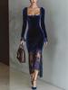 European American Women's Lace Patchwork Evening Gown - French Style 8221