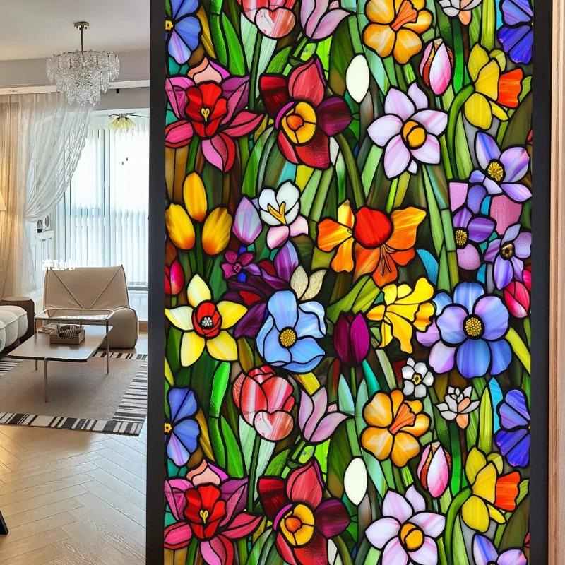 3D Laser Recyclable Window Privacy Film No-glue Window Film Decorative Protection Static Cling Stained Glass Home Sticker